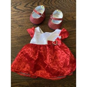 Build A Bear Clothing Lot Red Heart Dress Glitter Sandals Valentine’s Day Outfit